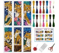 INFUNLY 6PCS/Set Cheetah Cross Stitch Bookmark Kit 2.99x8.54 Wild Leopard Handmade Cross Stitch Bookmarks DIY Embroidery Bookmarks for Readers with Instruction for Starter Adults Book Lovers