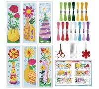 INFUNLY 6PCS/Set Flower Vase Cross Stitch Bookmark Kit 2.99x8.54 Rose Floral Handmade Cross Stitch Bookmarks DIY Embroidery Bookmarks for Readers with Instruction for Starter Adults Book Lovers