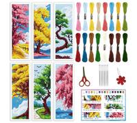 INFUNLY 6PCS/Set Tree Cross Stitch Bookmark Kit Seasonal DIY Cross Stitch Bookmark for Adult 8"x2.4" Vintage Embroidery Bookmark Landscape Handmade Bookmark with Instruction for Book Lovers Gift