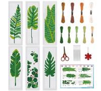 INFUNLY 6pcs Tropical Plant DIY Cross Stitch Bookmark Kit for Beginners Green Leaves Stamped Embroidery Bookmark Kit with Instruction Foliage Counted Cross Stitch Kits for Book Lovers Readers Writers