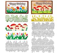 INFUNLY 6pcs Tulips Border Cutting Dies for Card Making Mushrooms Layered Die Cuts Cactus Metal Cutting Dies Flowers Plants Frame Embossing Stencil for DIY Scrapbooking Crafts Photo Album Paper Decor