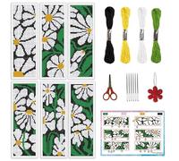 INFUNLY 6pcs White Daisies Cross Stitch Bookmark Kit for Beginners DIY Green Leaf Stamped Embroidery Bookmark Kits Flowers Needlepoint Kit with Instruction Easy Cross Stitch Set for Book Lovers Reader