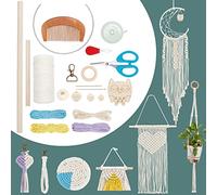 INFUNLY 7 in 1 DIY Macrame Kit for Adults: Macrame Wall Hanging, Dream Catcher, & More. Includes 100m Cotton Rope, Wooden Beads, Tools. Easy-to-Follow Instructions. Unisex. All Seasons.