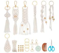 INFUNLY 7 Sets DIY Macrame Keychain Kits for Adult Beginners Macrame Wristlet Keychain Kit Twist Macrame Bag Tassel Keychain Kit with Gold Key Ring Instruction Included for Car Key Wallet Purse