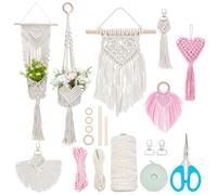 INFUNLY 7 Sets DIY Macrame Kit for Adults Beginners Heart Macrame Wall Hanging Boho Macrame Wristlet Keychain Kit Macrame Plant Hanging Kit with Tassel Instruction for Bedroom Living Room