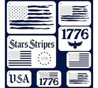 INFUNLY 8 Pcs American Flag Stencil for Painting 11.9x7.87 Inch Reusable Patriotic Wall Template Set PET Stars Stripes Wall Stencils 1776 Eagle Painting Stencil for Wood Canvas Fabric Floor DIY Craft