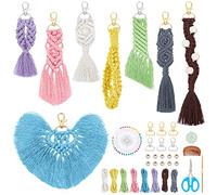 INFUNLY 8 Set DIY Macrame Kit for Adults Beginners Macrame Wristlet Keychain Kits Colorful Macrame Boho Keychain with Tassels Cotton Cord Instruction + Video for Car Key Purse Phone Wallet Charm