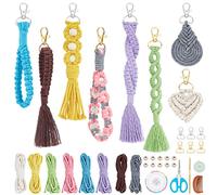 INFUNLY 8 Set DIY Macrame Wristlet Keychain Kits for Adults Colorful Macrame Cord Knotting Kit Boho Mini Macrame Tassel Keychain with Instruction + Video for Car Key Purse Phone Wallet Charm