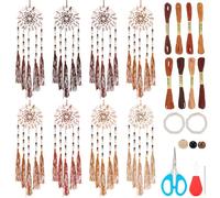 INFUNLY 8 Sets DIY Rattan Mini Dream Catcher Set for Beginners Small Dream Catchers Starters Kit with Instruction Bulk Brown Dream Catcher Kit Make Your Own Dream Catcher Kit for Bag Home Car Decor