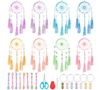 INFUNLY 8 Sets Gradient Color Yarn Small Dream Catcher Kit DIY Mini Dream Catcher Making Kit with Instruction Handmade Dream Catcher Hanging Ornament for Bag Pendant Car Mirror Hanger Bedroom Decor