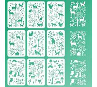 INFUNLY 9-Pack Forest Animal Stencil Set 11.8x7.87 Inch Large Reusable Wall Stencil Deer Fox Rabbit Bird Tree Branch Wallpaper Pattern DIY Painting Stencil for Cement Wood Furniture Bedroom Home Decor