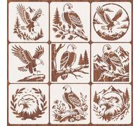 INFUNLY 9 Pcs Eagle Painting Stencil30x30 cm Large Reusable Flying Eagle Wall Template PET Animal Stencil for Wood Cement Furniture Bedroom DIY Home Decor
