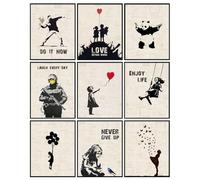 INFUNLY 9 Set Banksy Canvas Wall Art 8x10inch Banksy Wall Art Prints Unframed Panda Prints Banksy Posters Pictures Graffiti Street Wall Art Inspirational Quotes Art Wall Poster for Bedroom Living Room