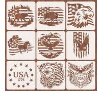 INFUNLY 9Pcs American Flag Wall Stencil for Painting 11.8×11.8" Reusable Wall Stencils Animal Eagle Painting Stencil Flags Union Star Walls Template for Crafts Cement Wood Furniture Bedroom Home Decor