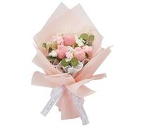 INFUNLY 9pcs/Set Pink Crochet Flower Bouquet Complete Handmade Tulip Daisy Flower Bouquet Set Mixed Artificial Knitted Bouquets for Birthday Graduation Anniversary Wedding Gift Home Decor