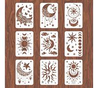 INFUNLY 9PCS/Set Sun Moon Wall Stencils for Painting 12x8 Mandala Tile Stencil Large Flower Star Concrete Floor Stencils Reusable Drawing Template for Painting Wood Canvas Furniture Patio Home Decor