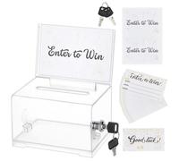 INFUNLY Acrylic Donation Box with Lock and Sign Plate Clear Suggestion Box with 200pcs Raffle Tickets Cards 6.3×4.7×4.1" Tip Jar Secure Storage with Slot for Drawings Voting Charity Feedback