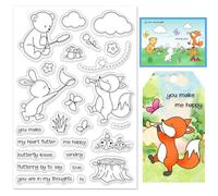 INFUNLY Animal Clear Stamps for Card Making 6.3x4.3 Love Word Stamp Rabbit Silicone Clear Stamps Butterfly Rubber Stamp Fox Bear Transparent Stamps for DIY Scrapbooking Album Paper Crafts Decor