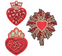 INFUNLY Beaded Rhinestone Patches 3 PCS Love Heart Crown Patch Applique Bling Applique Patches Vintage Badge Sew On Patches for DIY Jeans Jacket Women's Clothing Bag Caps Arts Craft