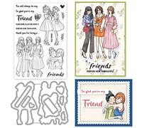 INFUNLY Best Friends Stamps and Dies for Card Making Sentiment Clear Stamps DIY Metal Die Cuts Beautiful Girl Friends Silicone Stamp for DIY Craft Scrapbooking Decor Birthday Gifts