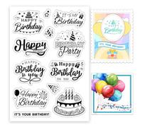 INFUNLY Birthday Clear Word Stamps with Cake for Card Making - 6.3"×4.3" Silicone Stamp Words Transparent Stamp for DIY Scrapbooking and Gift