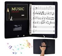 INFUNLY Black PU Leather 9.8x13 Music Binder Sheet Musical Folder with Hand Strap Letter Size Musical Portfolio with Elastic Band 3-Ring Music Sheet Binder for Concert Hall Choir Singers Pianists