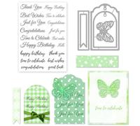 INFUNLY Blessing Word Clear Stamps for Card Making Label Tag Cutting Die Butterfly Die Cut Happy Birthday Word Clear Stamps for DIY Craft Scrapbooking Easter Greeting Card Decor