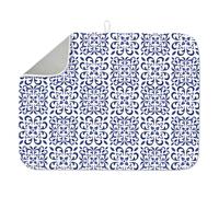 INFUNLY Blue and White Dish Drying Mat 60x45cm Boho Azulejo Absorbent Pad Vintage Portuguese Floral Drainer Pad Vintage Ceramic Printed Drying Mat for Table Countertop Sink Coffee Bar