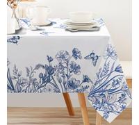 INFUNLY Blue Floral Tablecloth Vintage Rectangle Table Cover 60x90 Inch Blue White Porcelain Tablecloth Waterproof Spring Flower Table Decor Farmhouse Style for Kitchen Wedding Outdoor Indoor Picnic