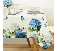 INFUNLY Blue White Hydrangea Tablecloth 60x90 Inch Green Leaf Table Cover Watercolor Floral Butterfly Tablecloth Fresh Romantic Table Cover for Picnic Wedding Birthday Tea Party Decor