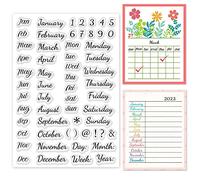 INFUNLY Calendar Clear Stamps for Card Making Date Number Rubber Stamp Week Month Year Silicone Stamps Transparent Seal Stamp for Holiday DIY Scrapbooking Embossing Album Decor