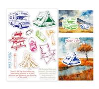 INFUNLY Camping Clear Rubber Stamps for Card Making, Outdoor Travel Series and Phrases, 33 cm x 25 cm, Plastic