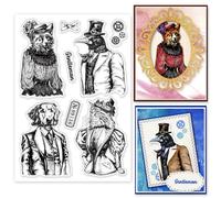 INFUNLY Cartoon Animal Clear Stamps 6.3x4.3" Reusable Fox Cat Lady Silicone Stamp Dog Crow Gentleman Transparent Seal Stamps for Card Making Decoration DIY Scrapbooking Album Paper Crafts