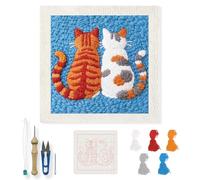 INFUNLY Cat Friends Punch Needle Embroidery Kit DIY Punch Embroidery Kit for Adults Cats Needlepoint Starter Kit 24×24cm Kitten Needles Stitching Kit with Instruction for DIY Craft Lovers Gift