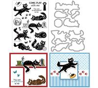 INFUNLY Cat Metal Cutting Die Set for Card Making - Cat Die Cuts and Silicone Stamps for Crafts and Scrapbooking