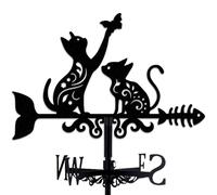 INFUNLY Cats Weathervane Cat Fishbone Metal Weather Vane Black Butterfly Wind Vane Cute Animal Iron Weathercock Cats Hollow Wind Direction Indicator for Outdoor Garden Roof Yard Decor 14.1x10.6Inch