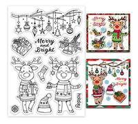 INFUNLY Christmas Theme Clear Stamps Merry Christmas Winter Silicone Stamps Elk Deer Gift Transparent Rubber Stamp Seal for Card Making DIY Scrapbooking Photo Album Decorations