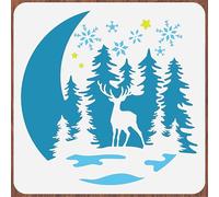 INFUNLY Christmas Theme Wall Stencils Pine Deer Large Stencils for Painting 11.8x11.8 Moon Tile Stencil Snowflake Reusable Stencils for Crafts for Painting on Wood Paper Canvas Furniture Xmas Decor