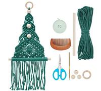 INFUNLY Christmas Tree Macrame Kit Winter DIY Macrame Kit for Adult Beginners Green Xmas Tree Macrame Wall Hanging Macrame Cord Kit for Christmas Halloween Home Room Decor with Instruction