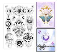 INFUNLY Clear Stamps Moon Phase Silicone Stamps Moon Dream Catcher Rubber Stamps Transparent Evil Eyes Moth Clear Stamp for Card Making DIY Scrapbooking Embossing Photo Album Decor
