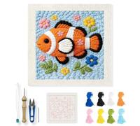 INFUNLY Clownfish Punch Needle Embroidery Kit 9.4x9.4 DIY Punch Embroidery Kit for Adults Flower Fish Needlepoint Starter Kit Square Needles Stitching Kit with Instruction for DIY Craft Lovers Gift