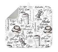INFUNLY Coffee Cup Dish Drying Mat for Kitchen Counter 16"X18" Absorbent Dish Drainer Mat with Coffee Pattern Text Quick Dry Heat Resistant Coffee Bar Mat for Table Faucet Sink Coffee Bar Refrigerator