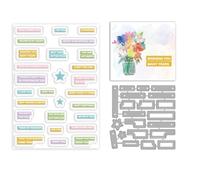 INFUNLY Colorful Word Stamp and Die for Card Making - A4 Size Happy Birthday Rubber Sentiments, I Love You Silicone Stamp, Inspirational DIY Die Cuts for Scrapbooking, Photo Album Decor