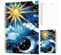INFUNLY Cracked Sun Moon Spiral Notebook 5.5"x8.3" Stained Glass Celestial Spiral Journal Celestial Astrology Gothic Notebook Celestial Art Spiral Notebook for Astrology Lovers School Student Gift