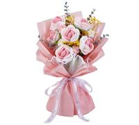 INFUNLY Crochet Flower Bouquet Pink Gradient Rose Crochet Flowers Handmade Knitted Bouquets Artificial Floral Finished for Women Girls Gifts for Mother's Day Birthday Wedding Graduation Home Decor