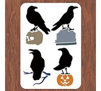 INFUNLY Crows Painting Stencil for Wall 11.7x8.3 Reusable Skull Wall Stencils Ravens Painting Template Bird Walls Stencil Templates for Crafts Cement Wood Furniture Bedroom Home Decor