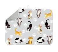 INFUNLY Cute Cat Dish Drying Mat for Kitchen Counter Orange Cat Dish Drainer Mats Absorbent Microfiber Anti-Slip Cats Dishes Drying Pad 18x24Inch Washable for Table Countertop Sink Coffee Bar