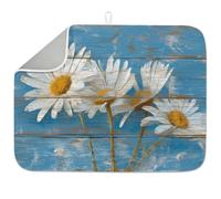 INFUNLY Daisy Flower Dish Drying Mat 45x60cm Rustic Wood Absorbent Dish Draining Mat Vintage Floral Large Heat Resistant Coffee Mats for Table Faucet Sink Coffee Bar Refrigerator