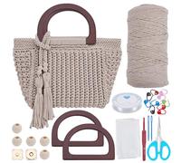 INFUNLY DIY Crochet Bag Kit for Beginners Adults Tote Bag Crochet Set with Step-by-Step Video Tutorials Bag Crochet Starter Kit with Tassels Wooden Handle Crochet Handbag Kit for Women DIY Kit Gifts
