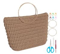 INFUNLY DIY Crochet Bag Kit for Beginners Light Khaki Totebag Crochet Set with Step-by-Step Video Tutorials Metals Handle Bag Crochet Starter Set Crochet Handbag Kit for Adults Women DIY Kits Gift